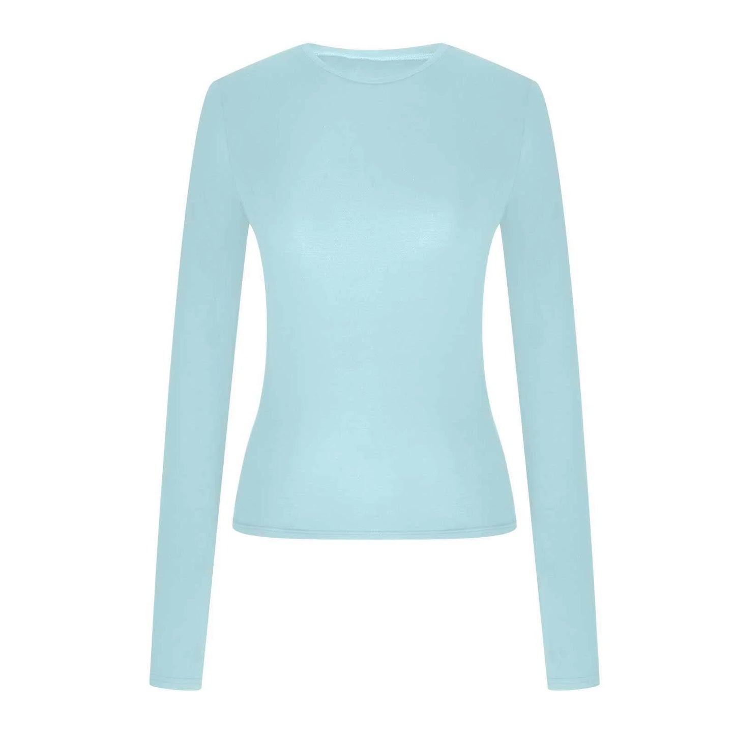 Long Sleeve Women'S Tops Blue Cropped Casual Winter Shirts Slim Crew Neck Plain T-Shirts for Women