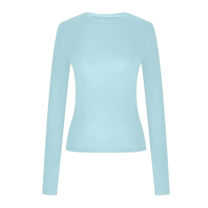 Long Sleeve Women'S Tops Blue Cropped Casual Winter Shirts Slim Crew Neck Plain T-Shirts for Women