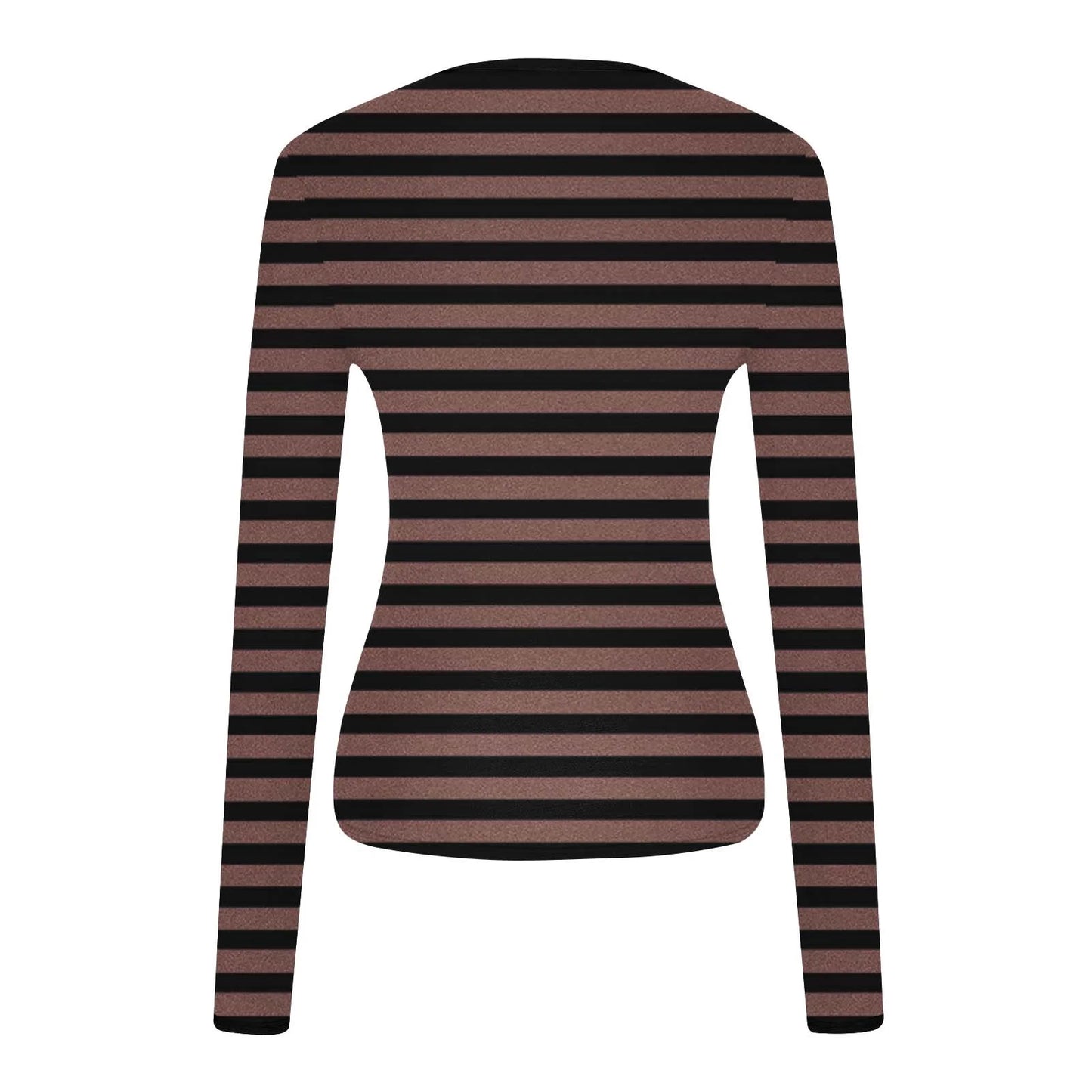 Women Striped Slim-Fit Shirts plus Size Long Sleeve Crewneck Basic Tees Casual Soft Undershirts (S, Brown)