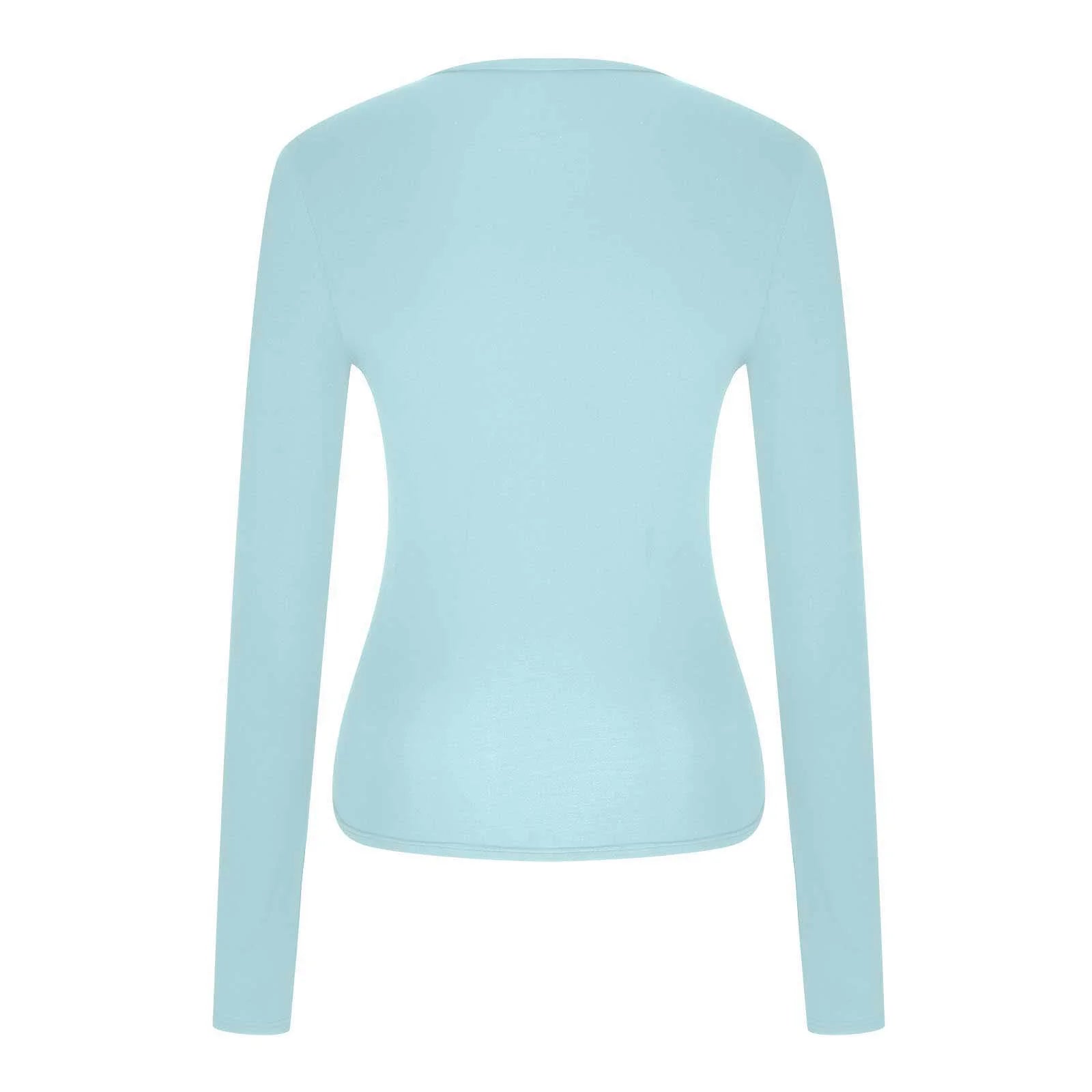 Long Sleeve Women'S Tops Blue Cropped Casual Winter Shirts Slim Crew Neck Plain T-Shirts for Women